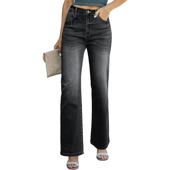 Sidefeel Jeans Size 6 Straight Wide Leg Stretchy Black - Picture 1 of 13